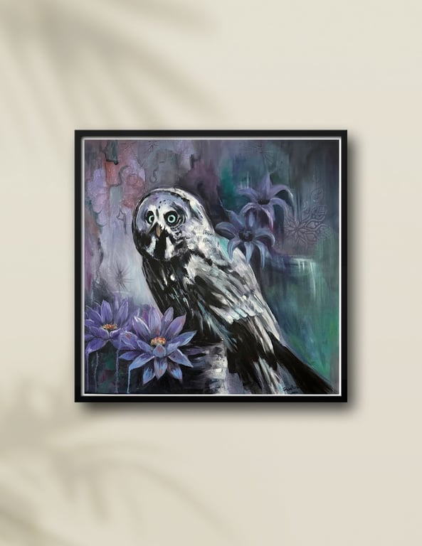 Owl with Lilac Flowers