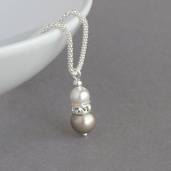 Champagne Pearl Drop Necklace - Beige Bridesmaid Gifts - Wedding Jewellery