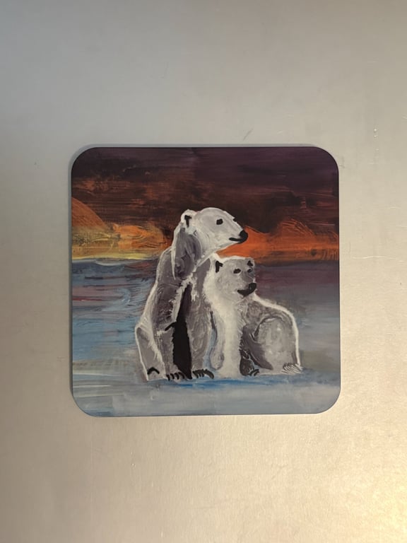 Polar Bears 9.5cm cork backed coaster 