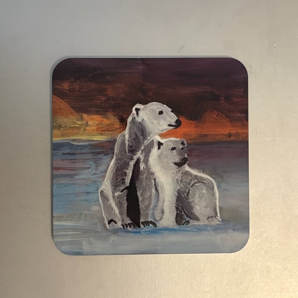 Polar Bears 9.5cm cork backed coaster 