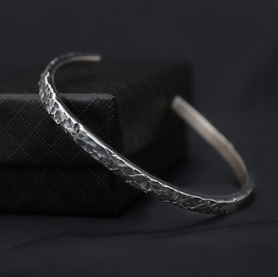 Sterling silver oxidised and textured cuff bracelet 