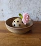 Wheel thrown Stoneware flower frog for flower buds in beige 