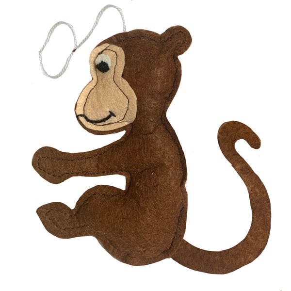 Monkey mobile felt sewing pattern, Safari animal hanging ornament sewing pattern