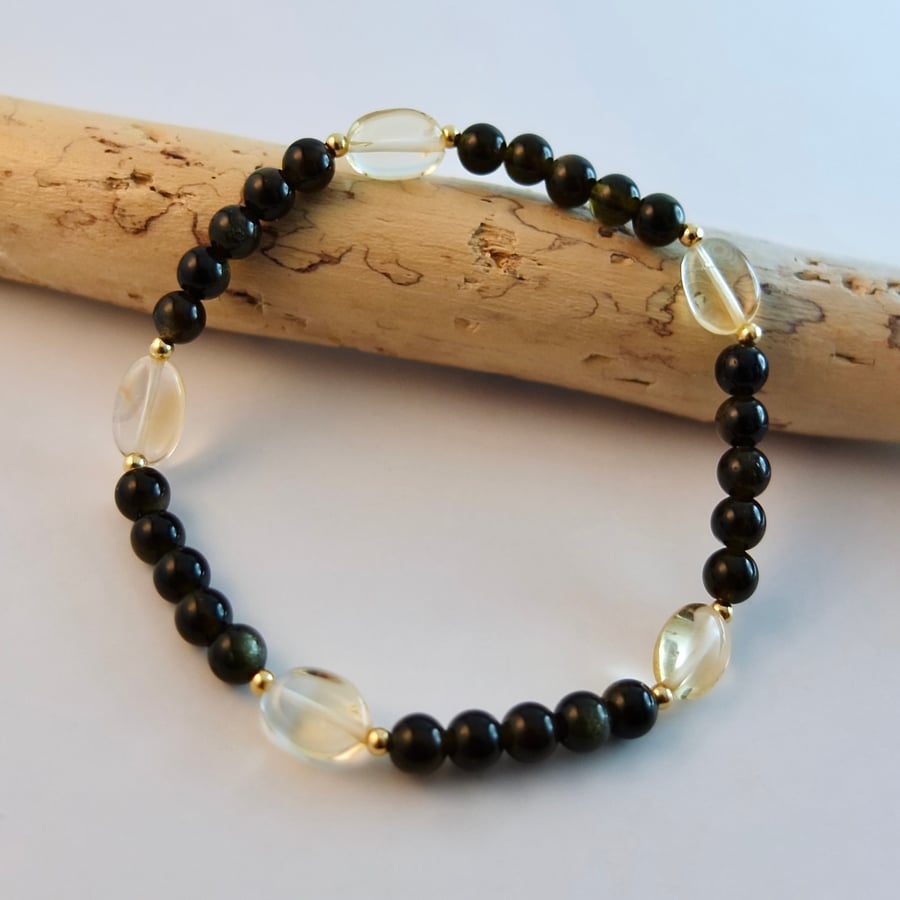 Citrine And Golden Obsidian Bracelet - Handmade In Devon
