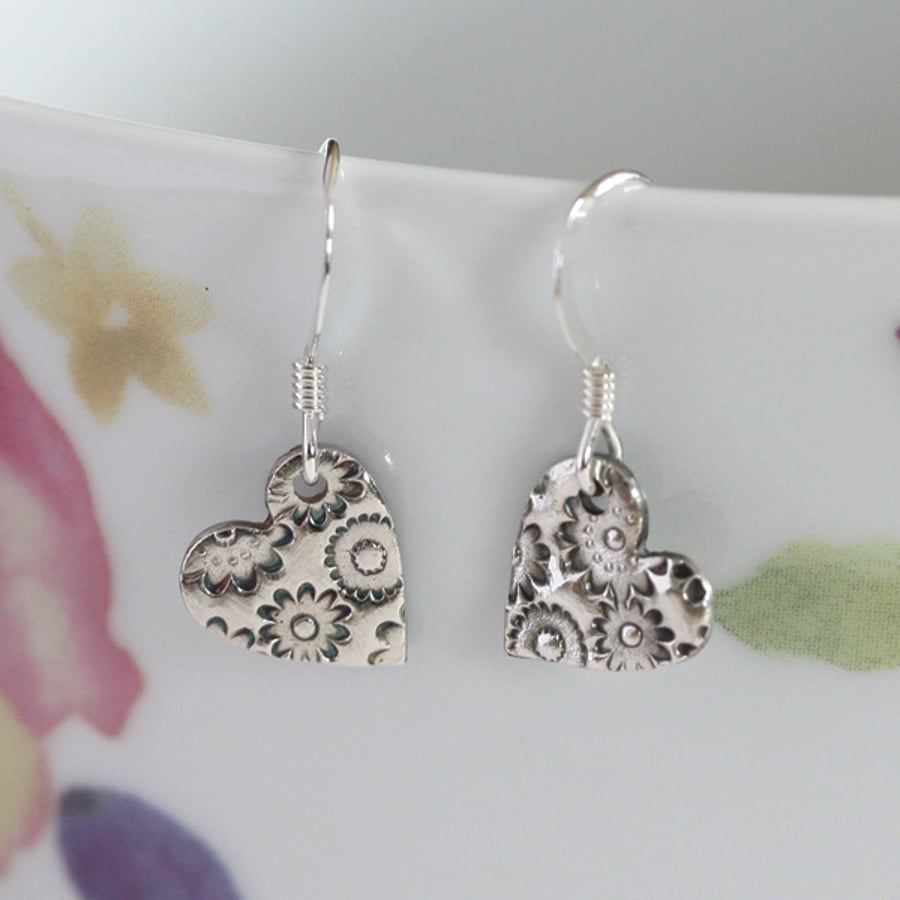 Silver earrings, Heart earrings
