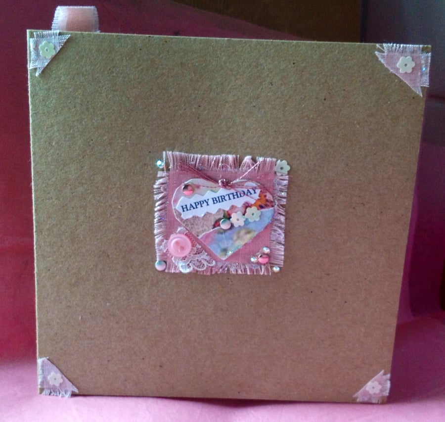 Greeting Card 'Pretty Patch Heart Birthday' Handmade Card