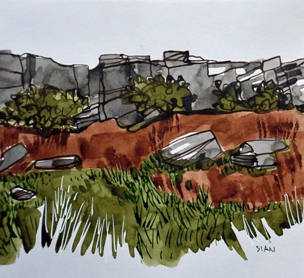 Stanage edge from Stanage Plantation original ink sketch