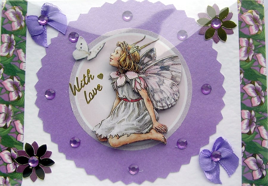Fairy - Hand Crafted 3D Decoupage Greeting Card - With Love - 2833