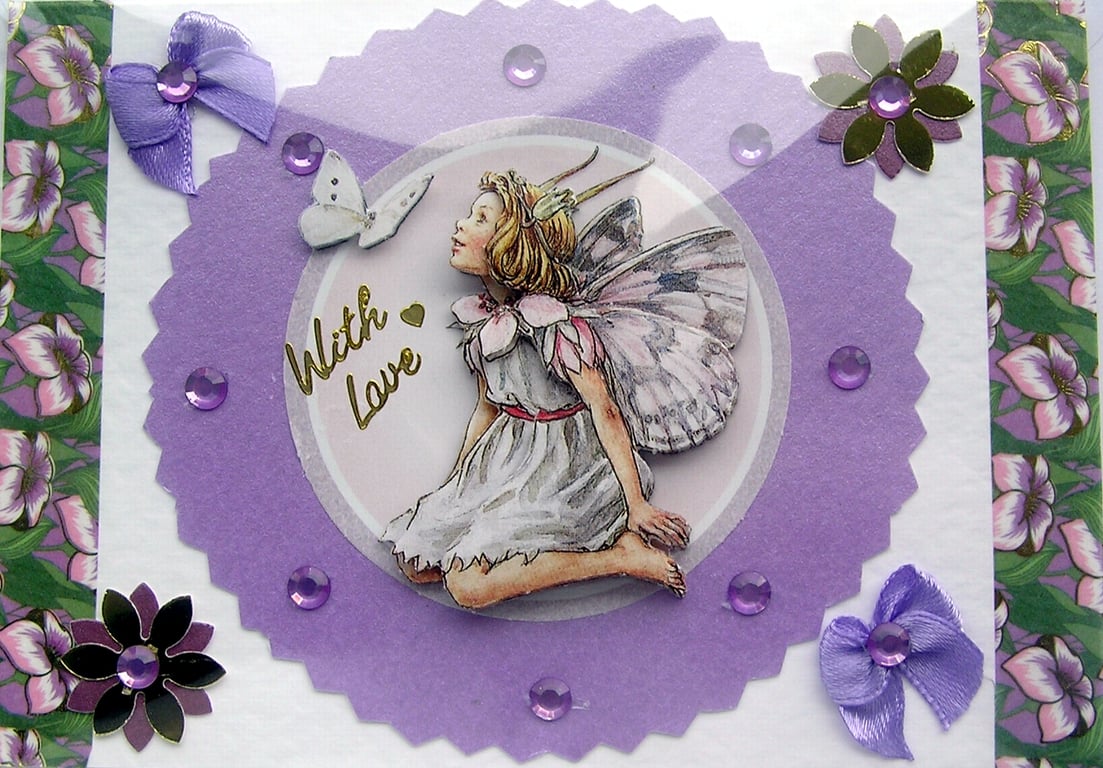 Fairy - Hand Crafted 3D Decoupage Greeting Card - With Love - 2833