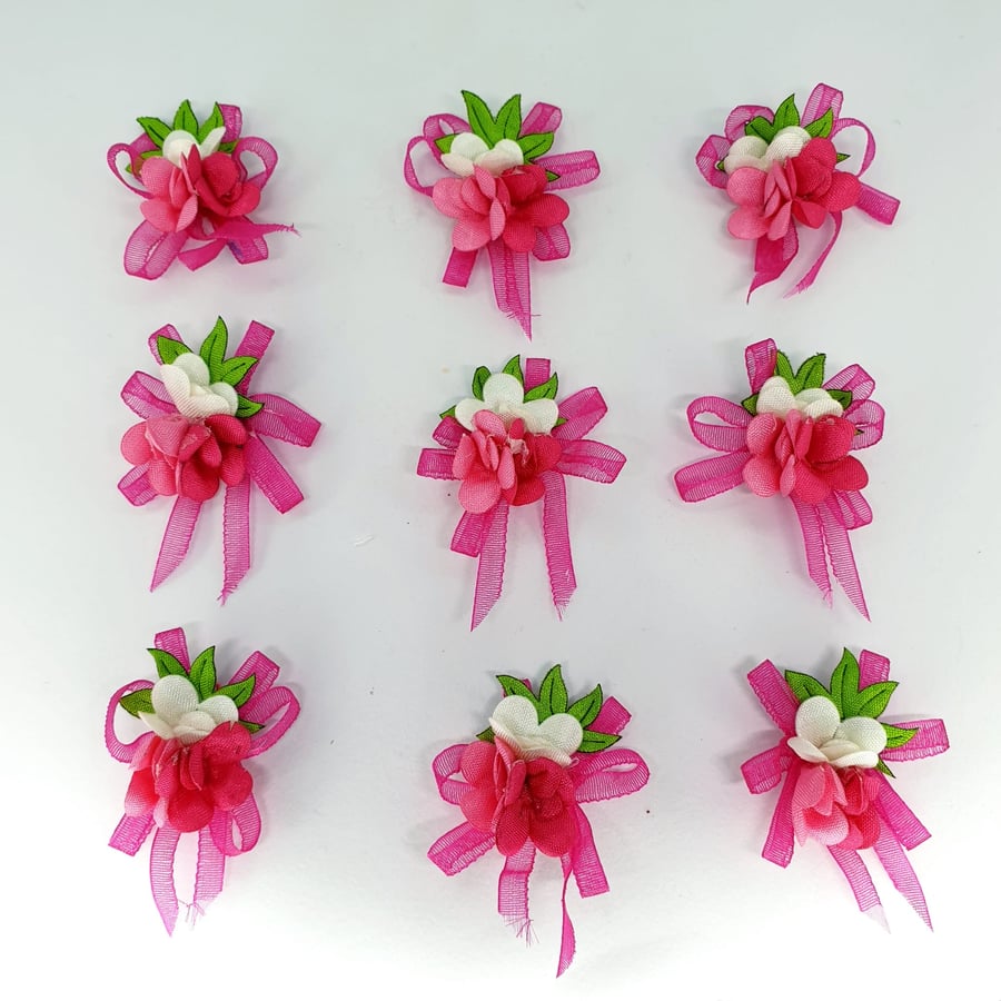 10 Pcs Dark Pink Organza Flowers Embellishments 25mm - 30mm