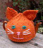 Hand Knitted Ginger  Cat Tea cosy - for a small tea for one or two teapot  - Image 2