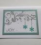 CHRISTMAS CARDS, pack of 4, ' Joy'. Aqua blue, silver . Flourish. Snowflake. - Image 2