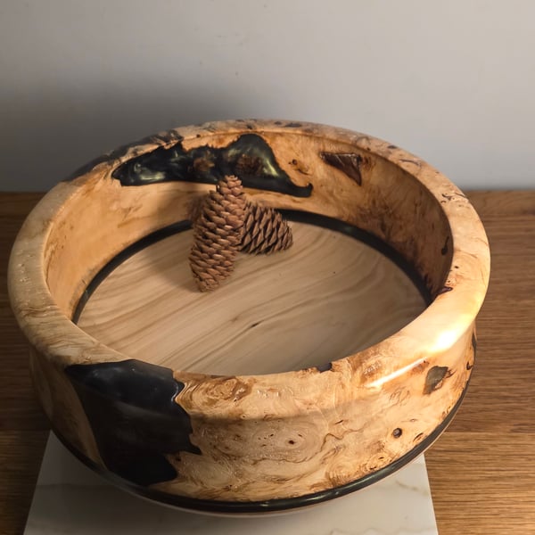 Resin and horse chestnut wood bowl-Large-Blue
