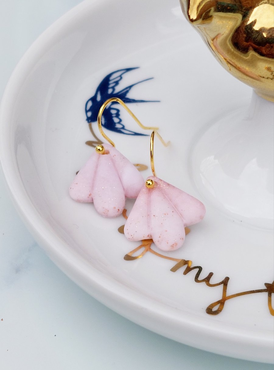 Earrings Rose Gold Pink Rose Dangle Earrings Small Wedding Jewellery Polymer Cla