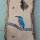 Original Kingfisher and Bee Painting on Reclaimed Wood