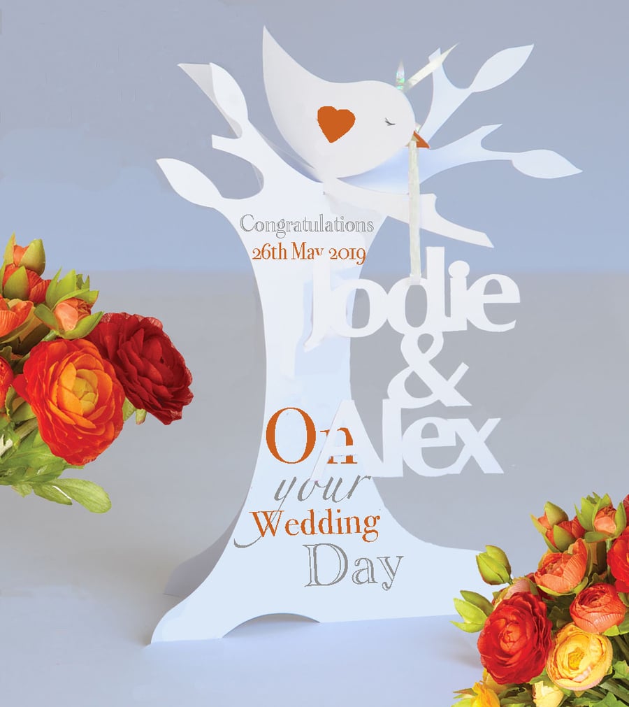 Personalised 3D Paper Cut Pop up Wedding, Anniversary, Engagement Card.