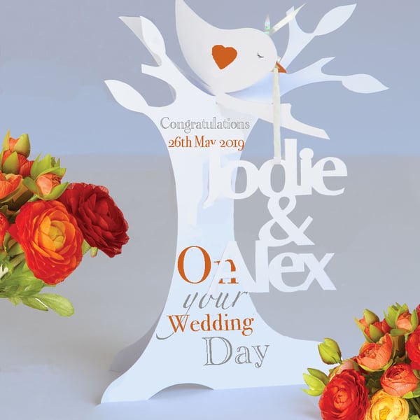 Personalised 3D Paper Cut Pop up Wedding, Anniversary, Engagement Card.