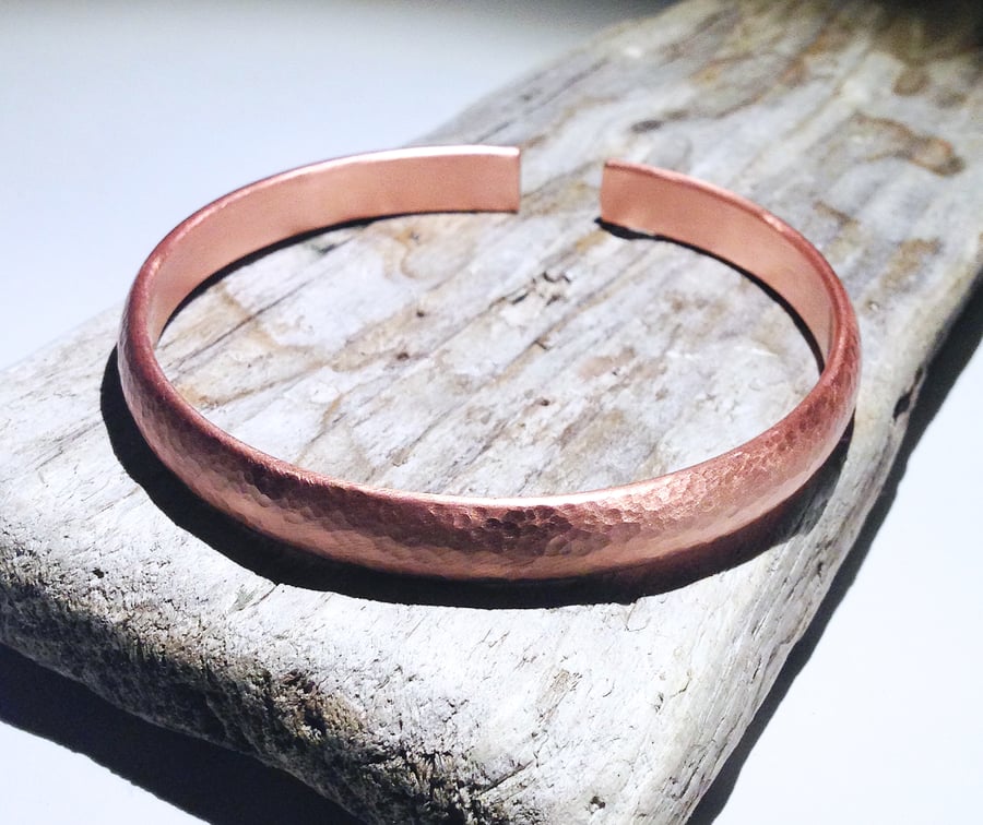 Hammered Copper Open Bangle - UK Free Post