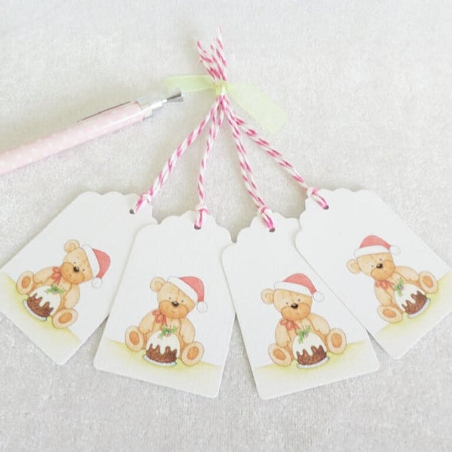 Christmas Pudding Bear Gift Tags - set of 4 gift tags