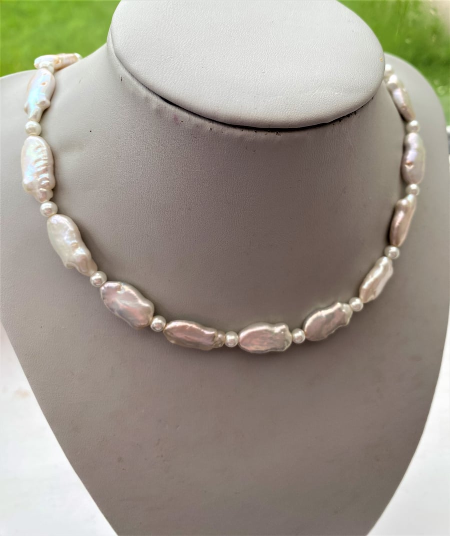 Keshi Pearl Necklace, Unique Fish Pearl Necklace, Pearl Necklace, Birthday gift 