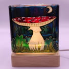 Candle holder, hand painted glass, polar bear, northern lights, aurora