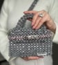 Grey Velvet Beaded Bag with Pink Crystals, Evening Wedding Guest Handbag