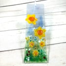 Wall hanging fused glass daffodil panel