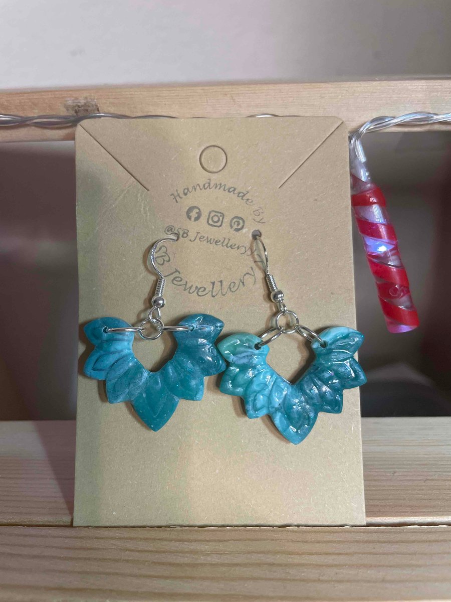 Handmade Polymer Clay Turquoise Dangle Earrings
