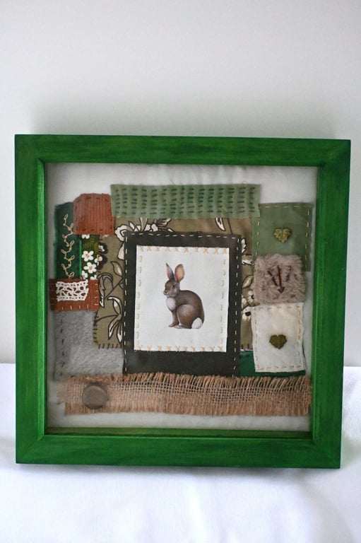 slow stitched hare picture frame