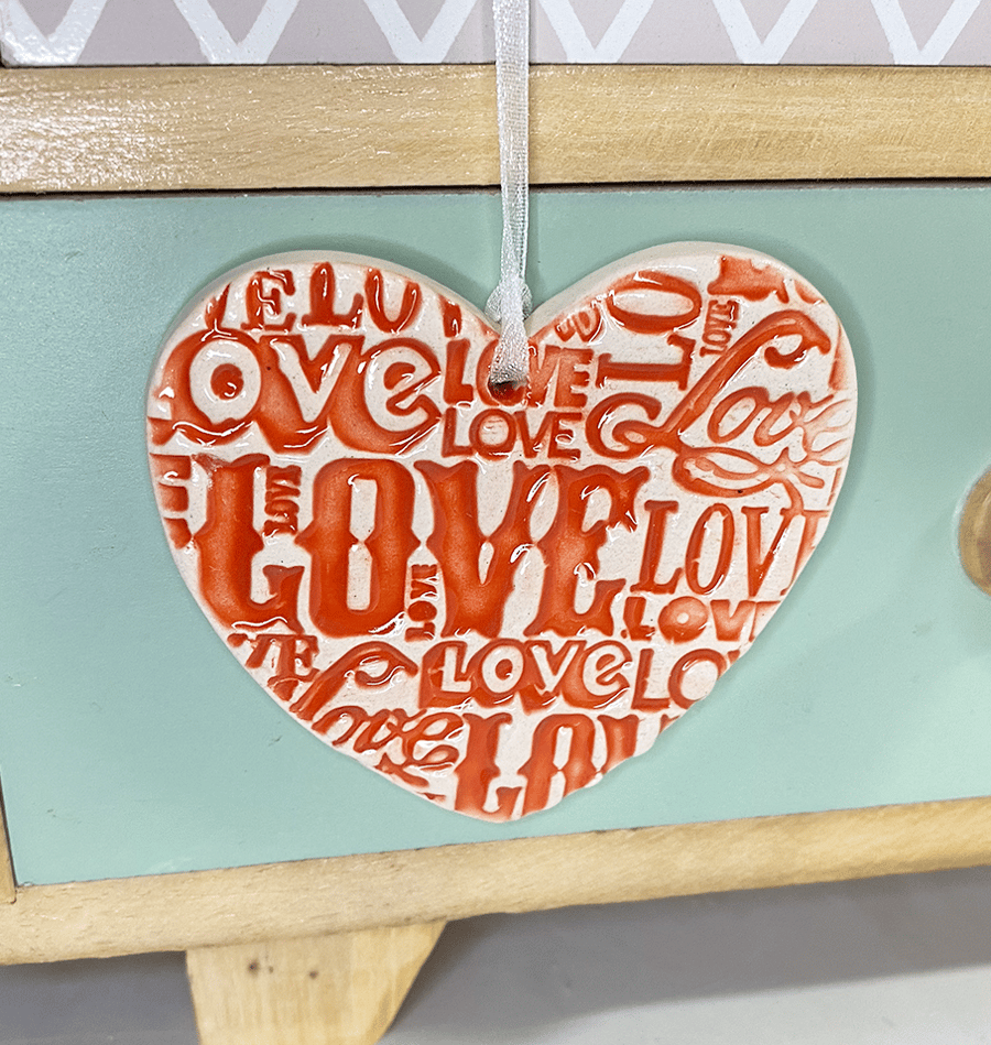 Ceramic love heart decoration LOVE Red
