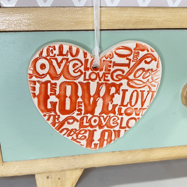 Ceramic love heart decoration LOVE Red