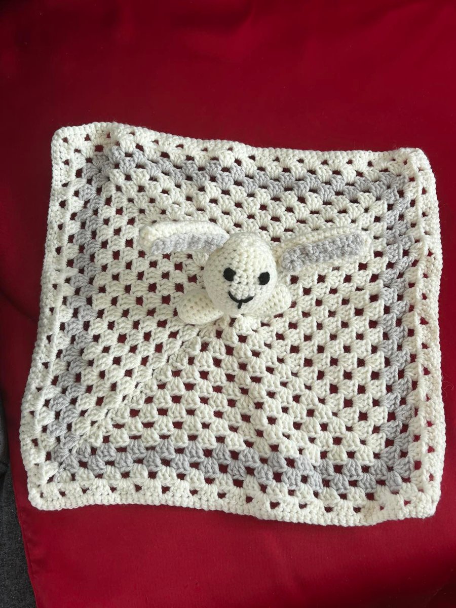 Handmade Crochet Bunny Snuggle Blanket, Baby Comforter, Bunny Lovey
