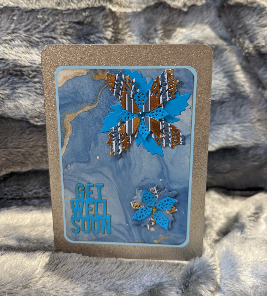 Sparkly gold and blue get well card 