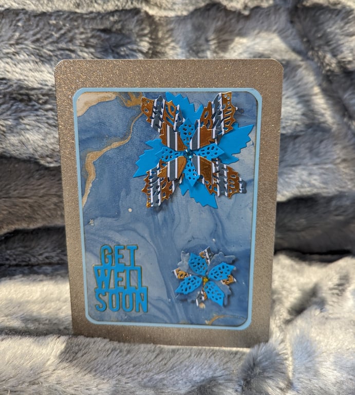 Sparkly gold and blue get well card 