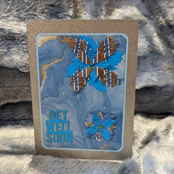 Sparkly gold and blue get well card 