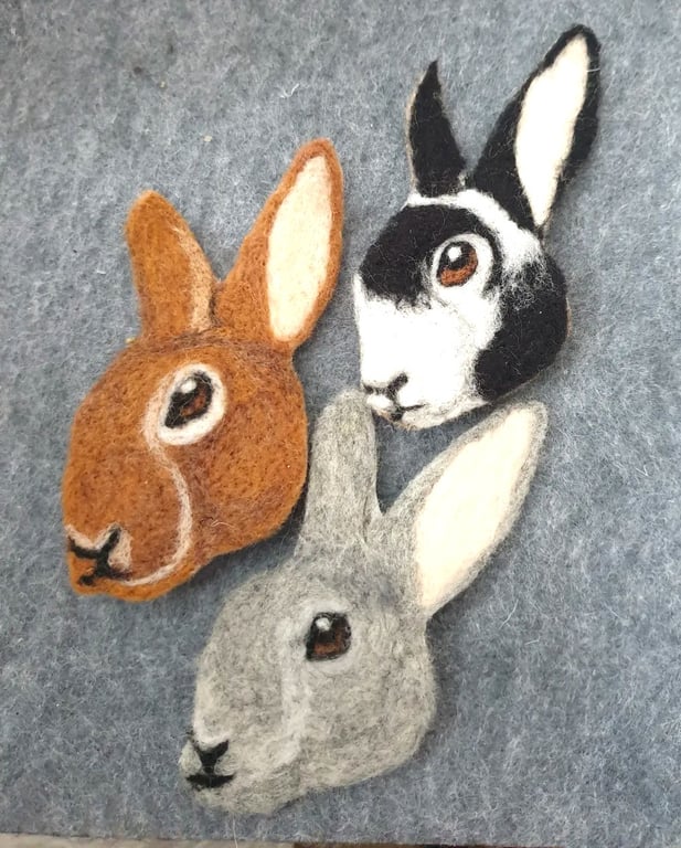 needle felted Rabbit  Brooches  pin hand made 