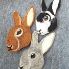 needle felted Rabbit  Brooches  pin hand made 