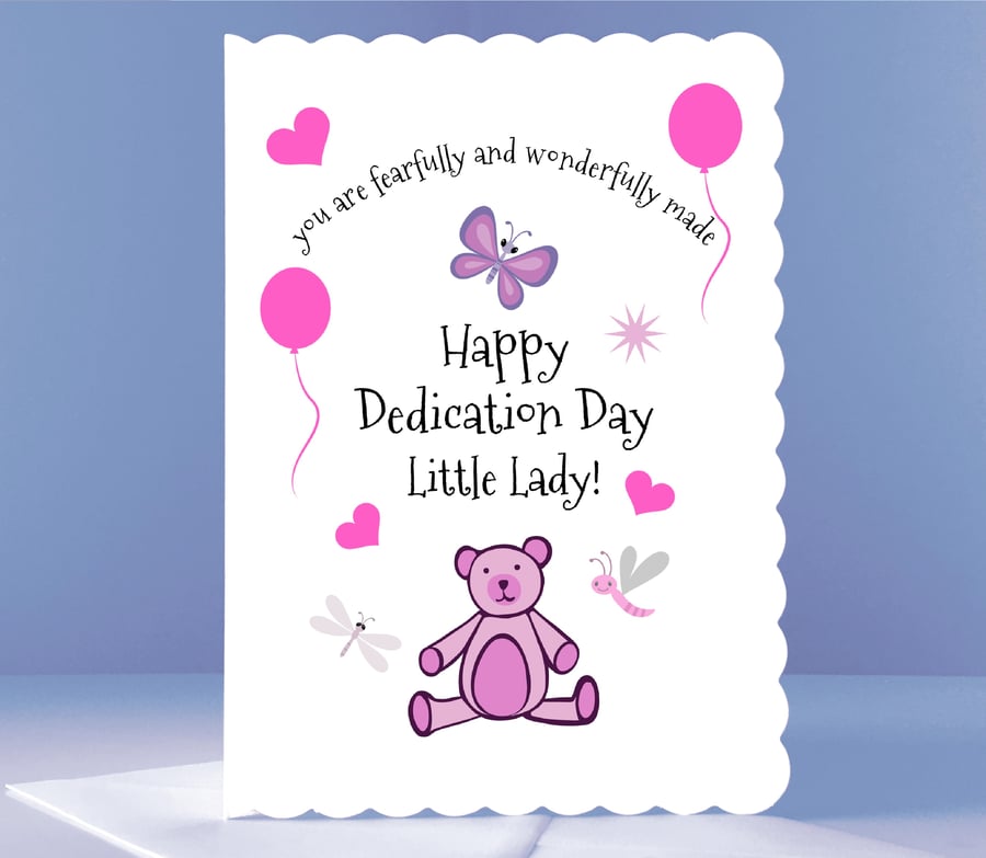 Happy Dedication Christian Greetings Card for baby child girl in pink