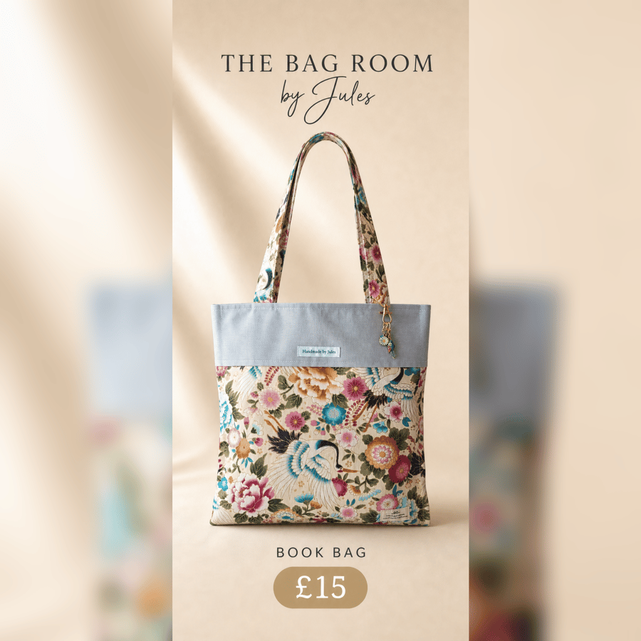 Blue Oriental Bird Book Bag