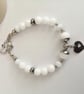 White quartz & silver beaded bracelet heart charm - Image 5