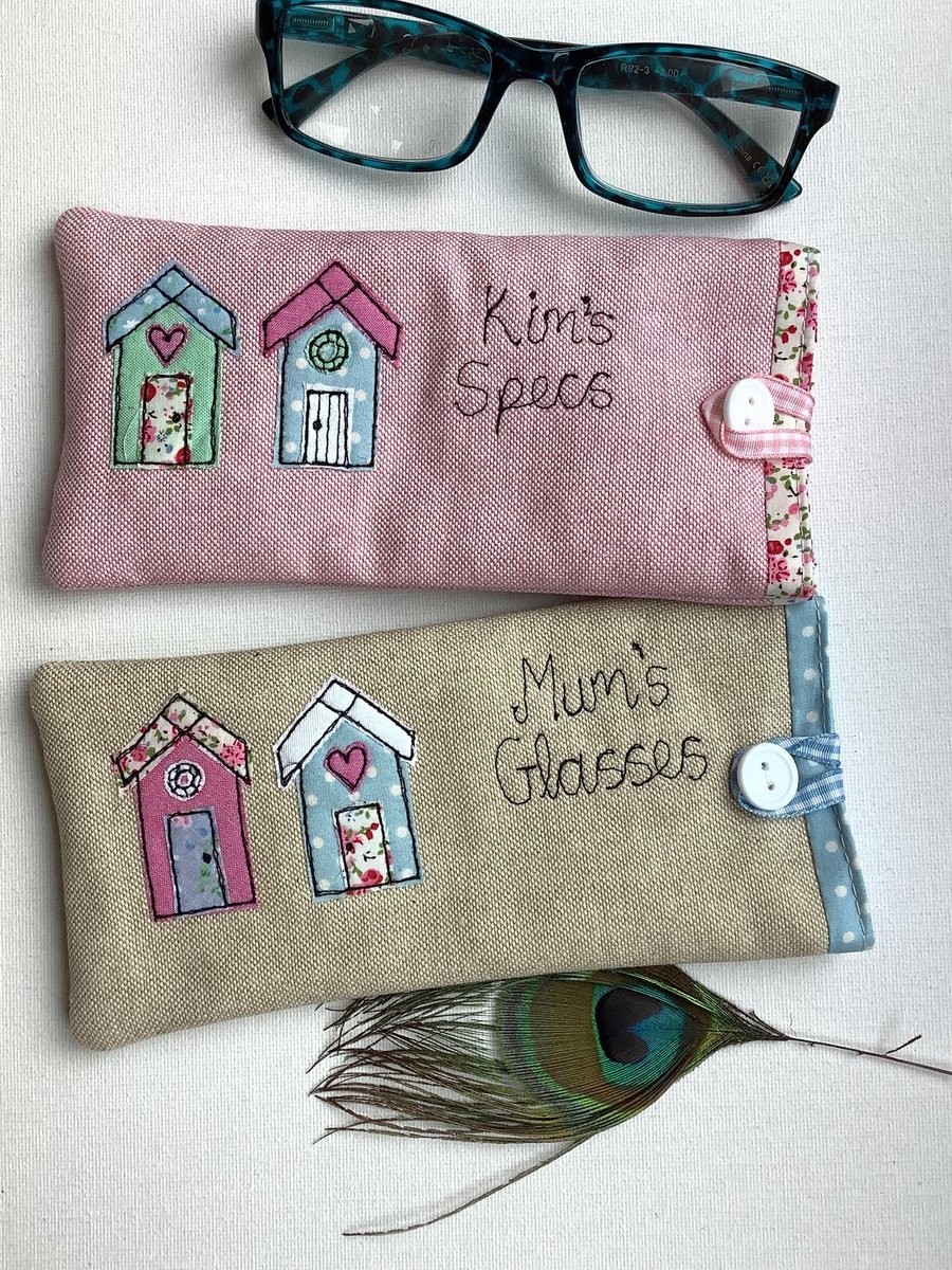 Personalised Beach Hut Glasses Case - Custom Seaside Sunglasses Nautical Gift