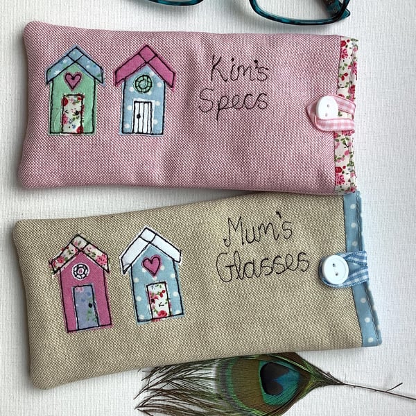 Personalised Beach Hut Glasses Case - Custom Seaside Sunglasses Nautical Gift