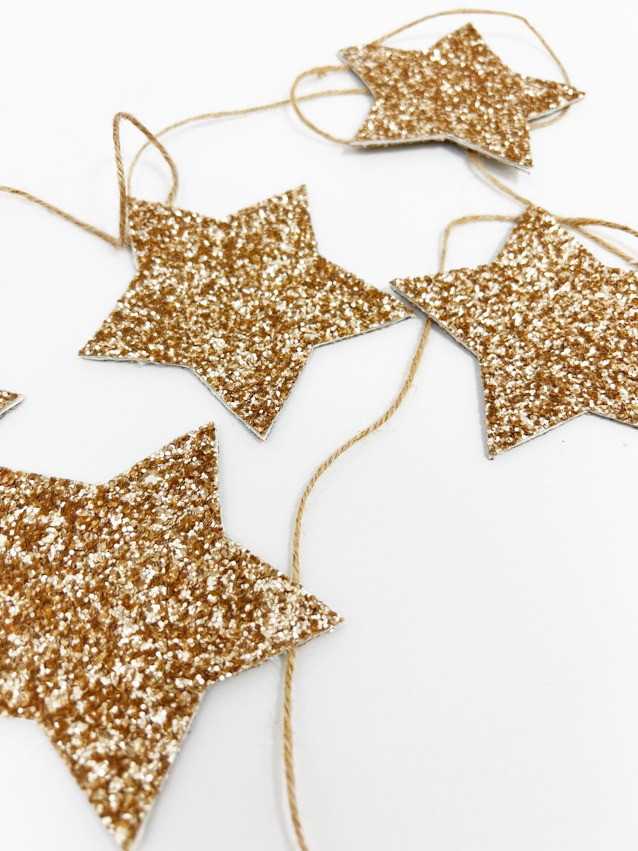 Champagne Gold Matt Glitter Christmas Star Garland