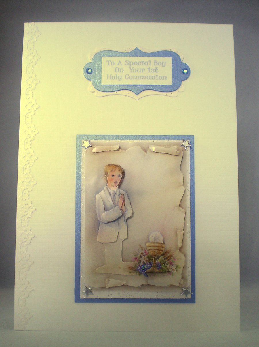 Holy Communion Decoupage Greeting Card for Boy, Personalise