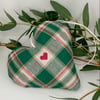 GREEN PLAID HEART DECORATION - with red heart motif