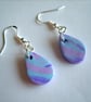 Sterling Silver and Polymer Clay Lilac & Blue Marbled Tear Drop Earrings - Image 3