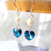 Earrings with blue Swarovski crystals and freshwater pearls - Sale item!