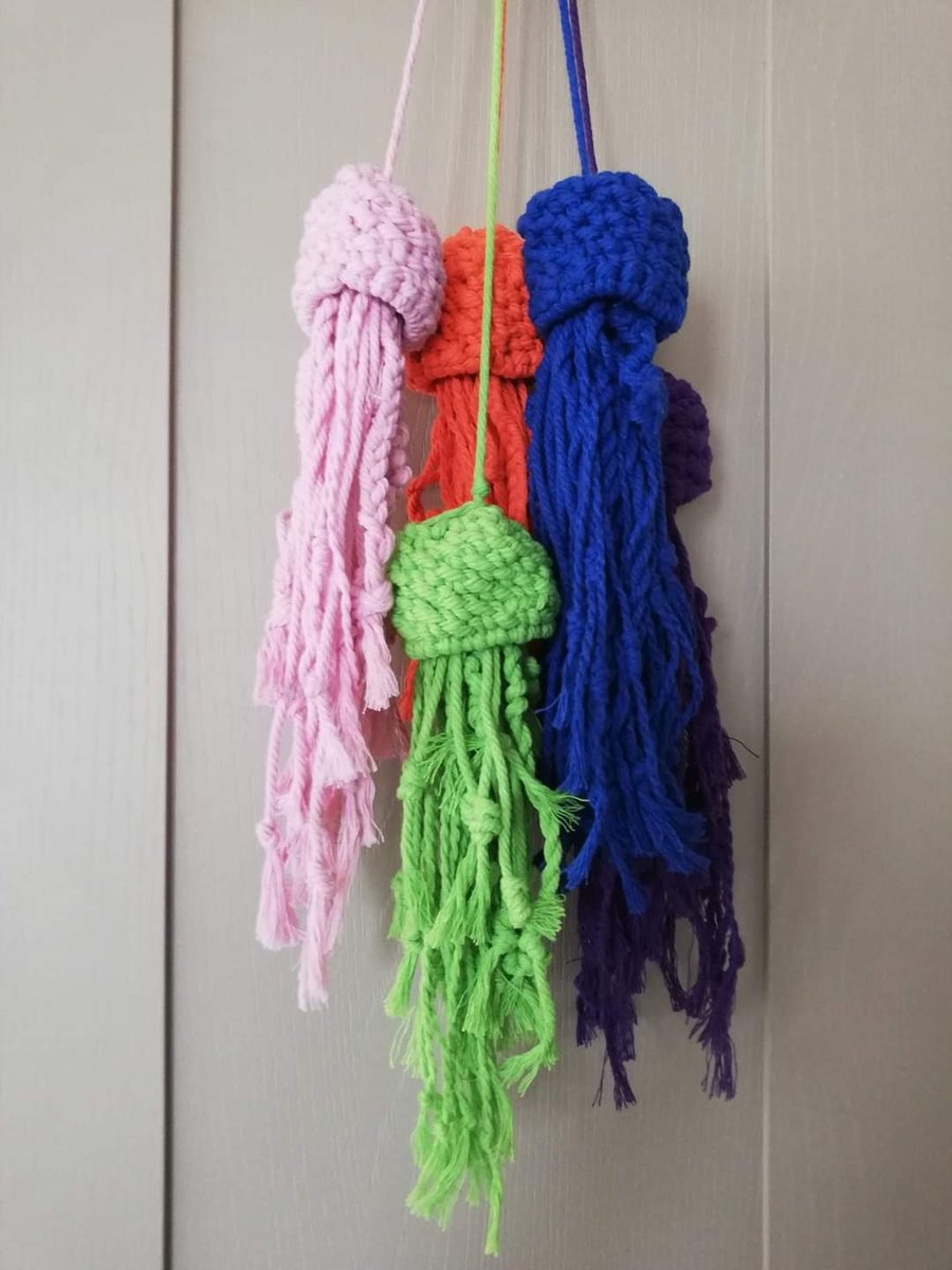 Handmade Vibrant Macrame Boho Jellyfish Wall Hangings