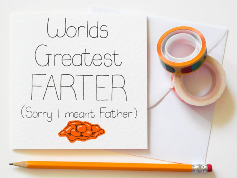 World's Best Farter (sorry I meant Father) Father's Day card, Funny Dad Birthday
