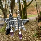 Silver star and amethyst threader earrings 